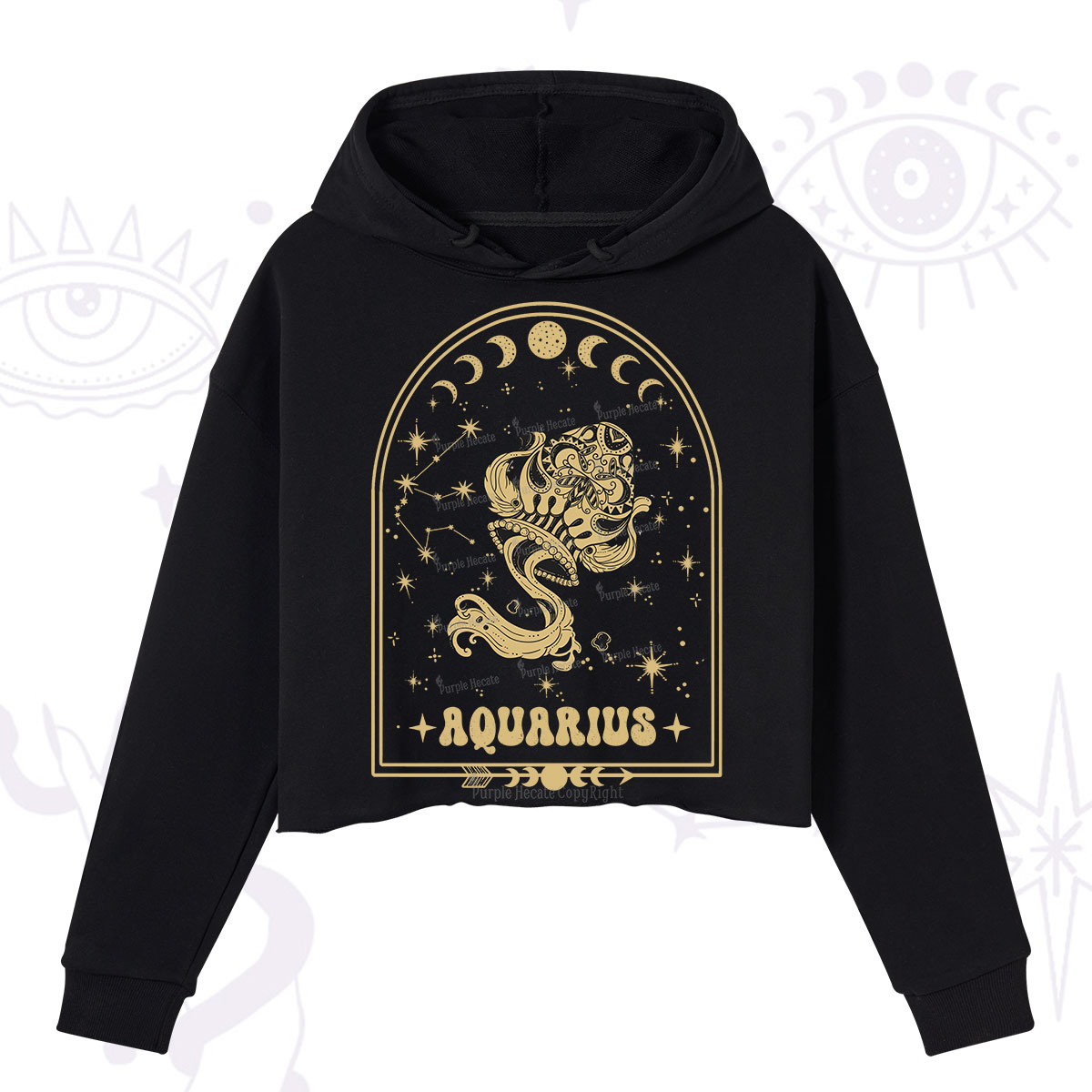 Purplehecate Zodiac Aquarius Under the Stars Crop Hoodie