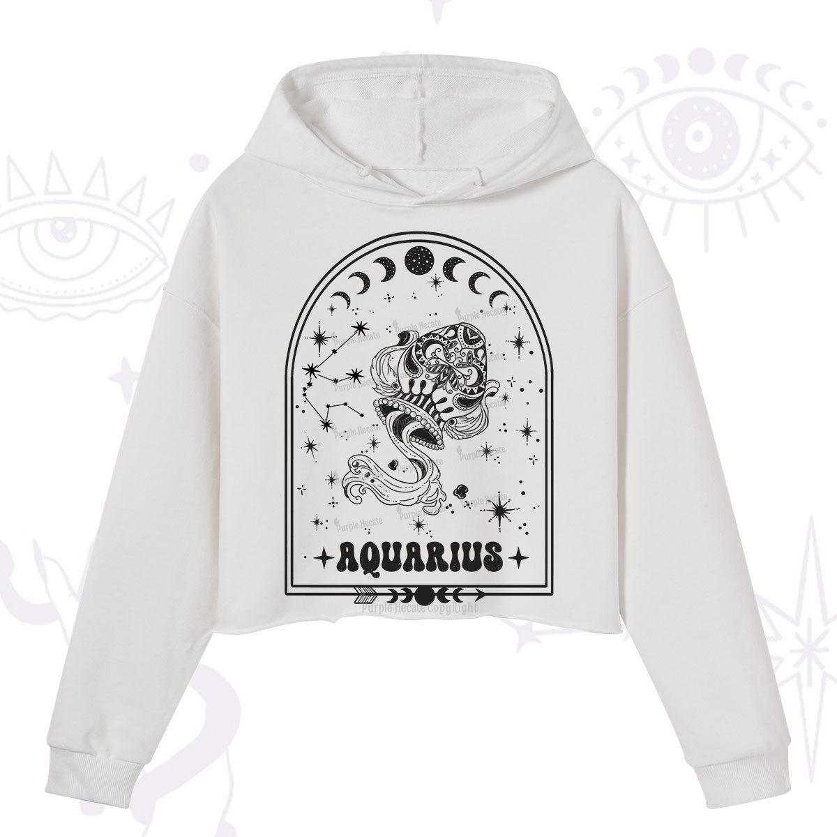 Purplehecate Zodiac Aquarius Under the Stars Crop Hoodie