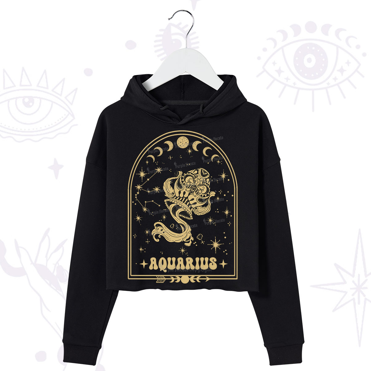 Purplehecate Zodiac Aquarius Under the Stars Crop Hoodie