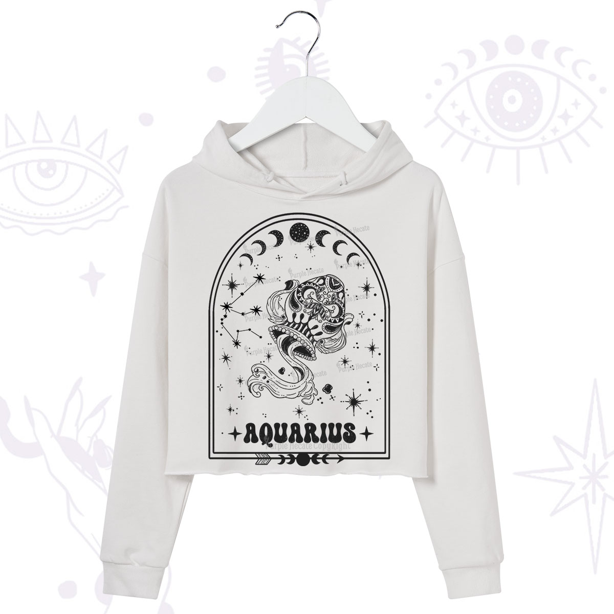 Purplehecate Zodiac Aquarius Under the Stars Crop Hoodie