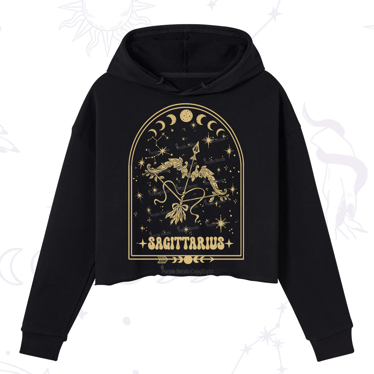 Purplehecate Zodiac Sagittarius Under the Stars Crop Hoodie