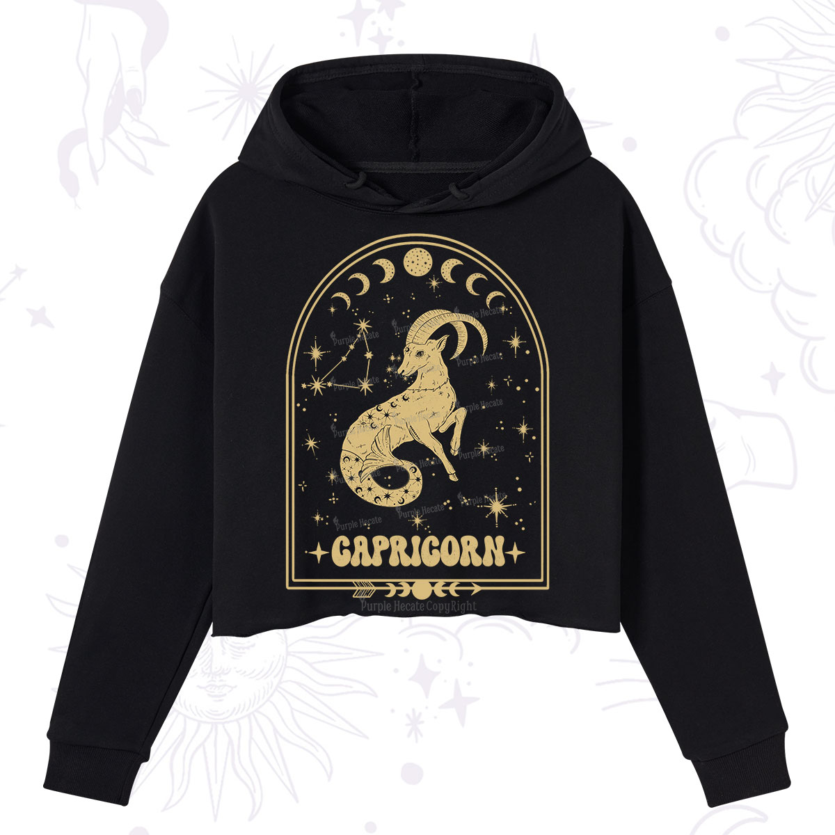 Purplehecate Zodiac Capricorn Under the Stars Crop Hoodie