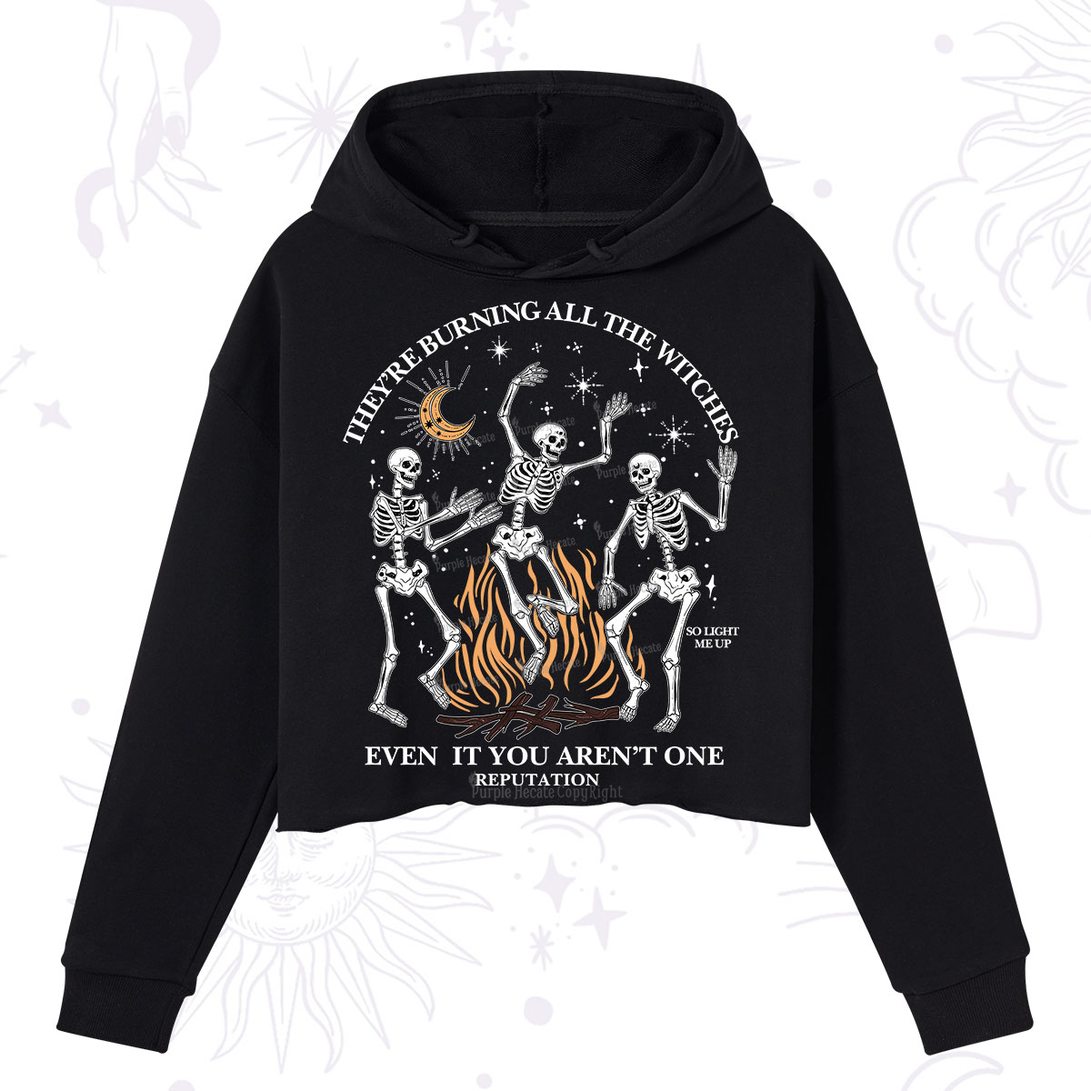 Purplehecate They're Burning All The Witches Even If You Aren't One Crop Hoodie