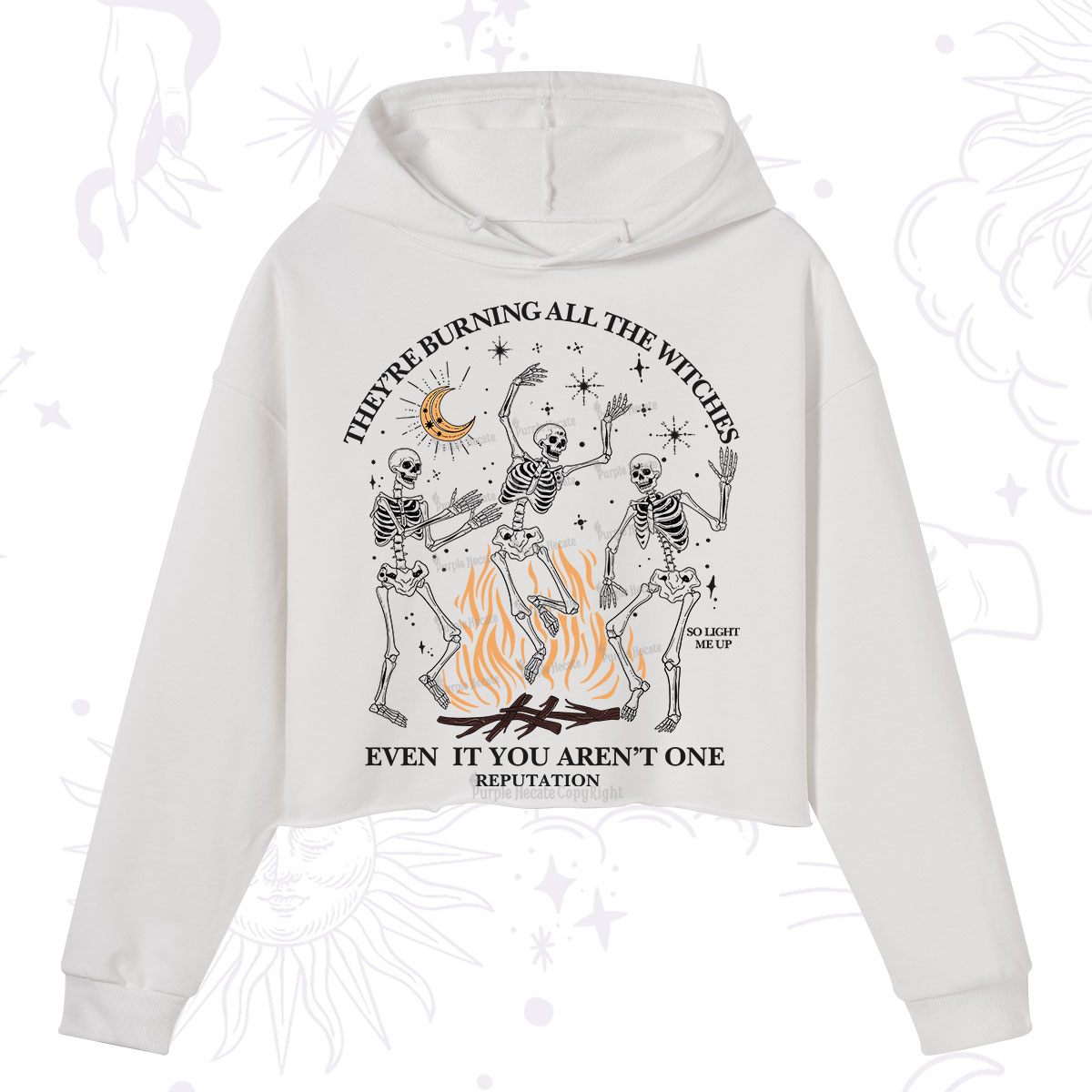 Purplehecate They're Burning All The Witches Even If You Aren't One Crop Hoodie