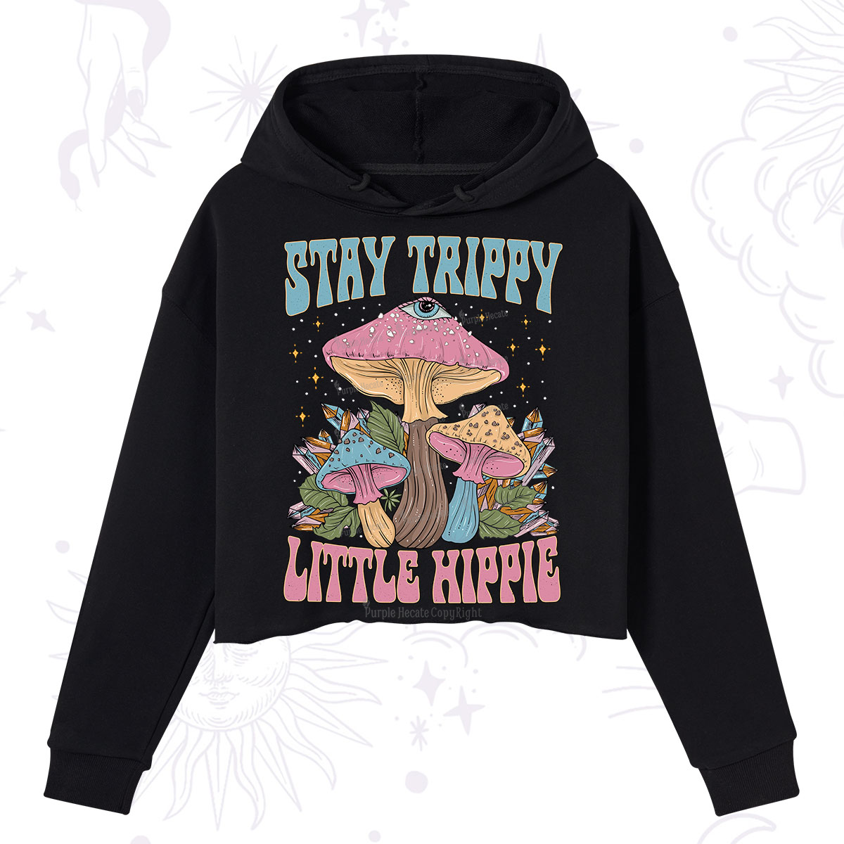 Purplehecate Stay Trippy Little Hippie Mushroom Crop Hoodie