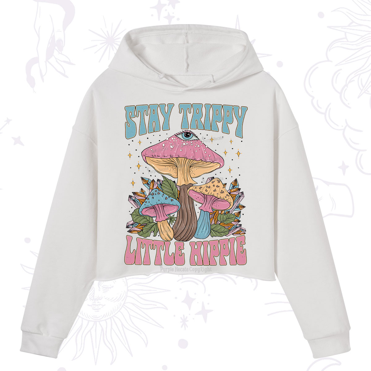 Purplehecate Stay Trippy Little Hippie Mushroom Crop Hoodie