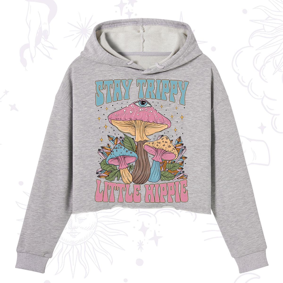 Purplehecate Stay Trippy Little Hippie Mushroom Crop Hoodie