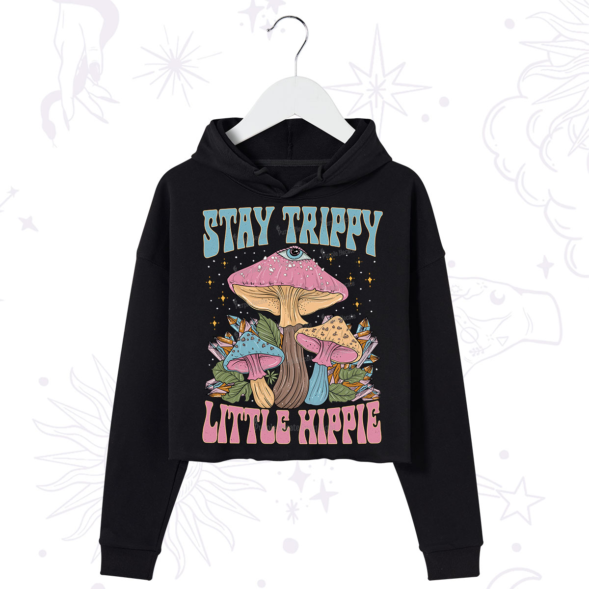 Purplehecate Stay Trippy Little Hippie Mushroom Crop Hoodie