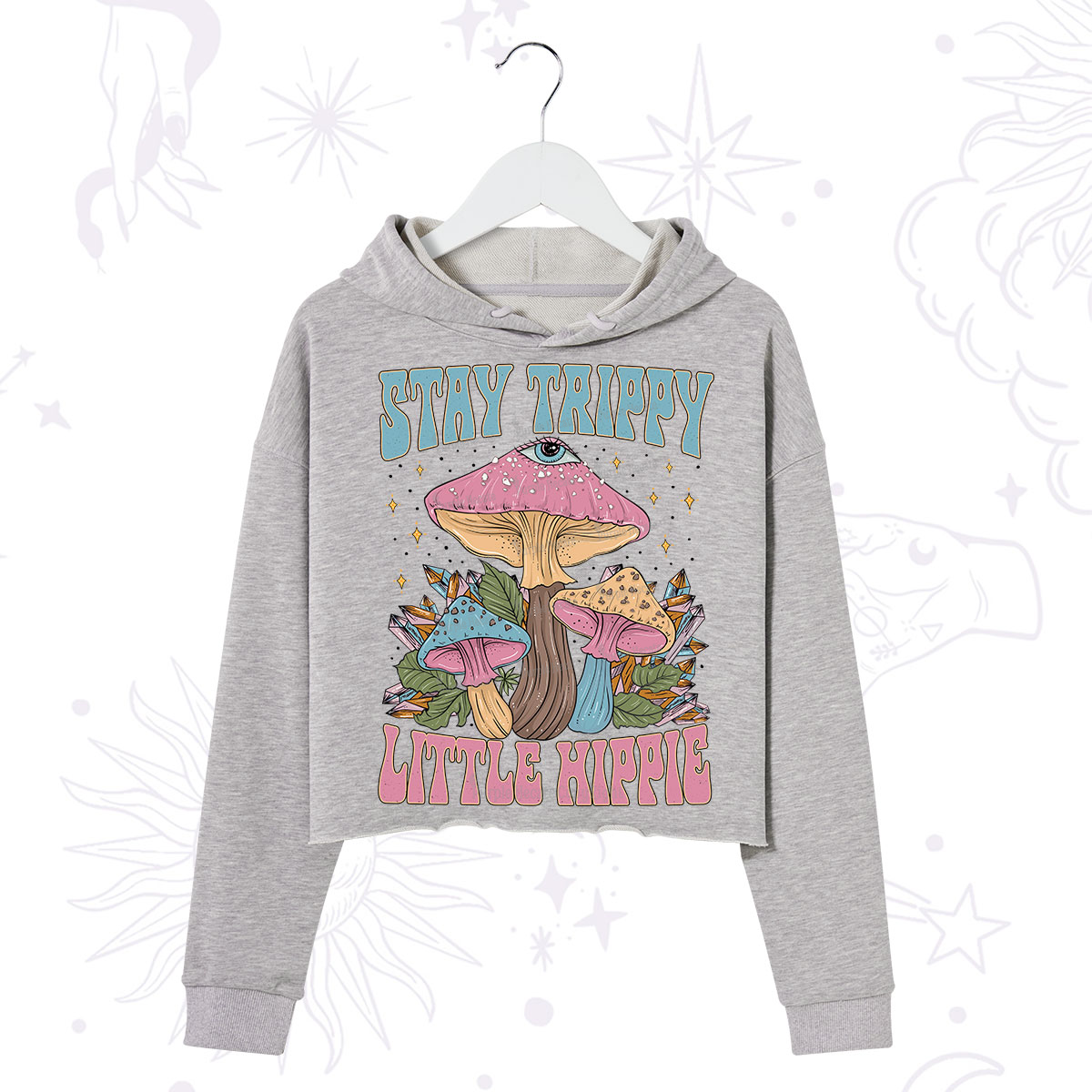 Purplehecate Stay Trippy Little Hippie Mushroom Crop Hoodie