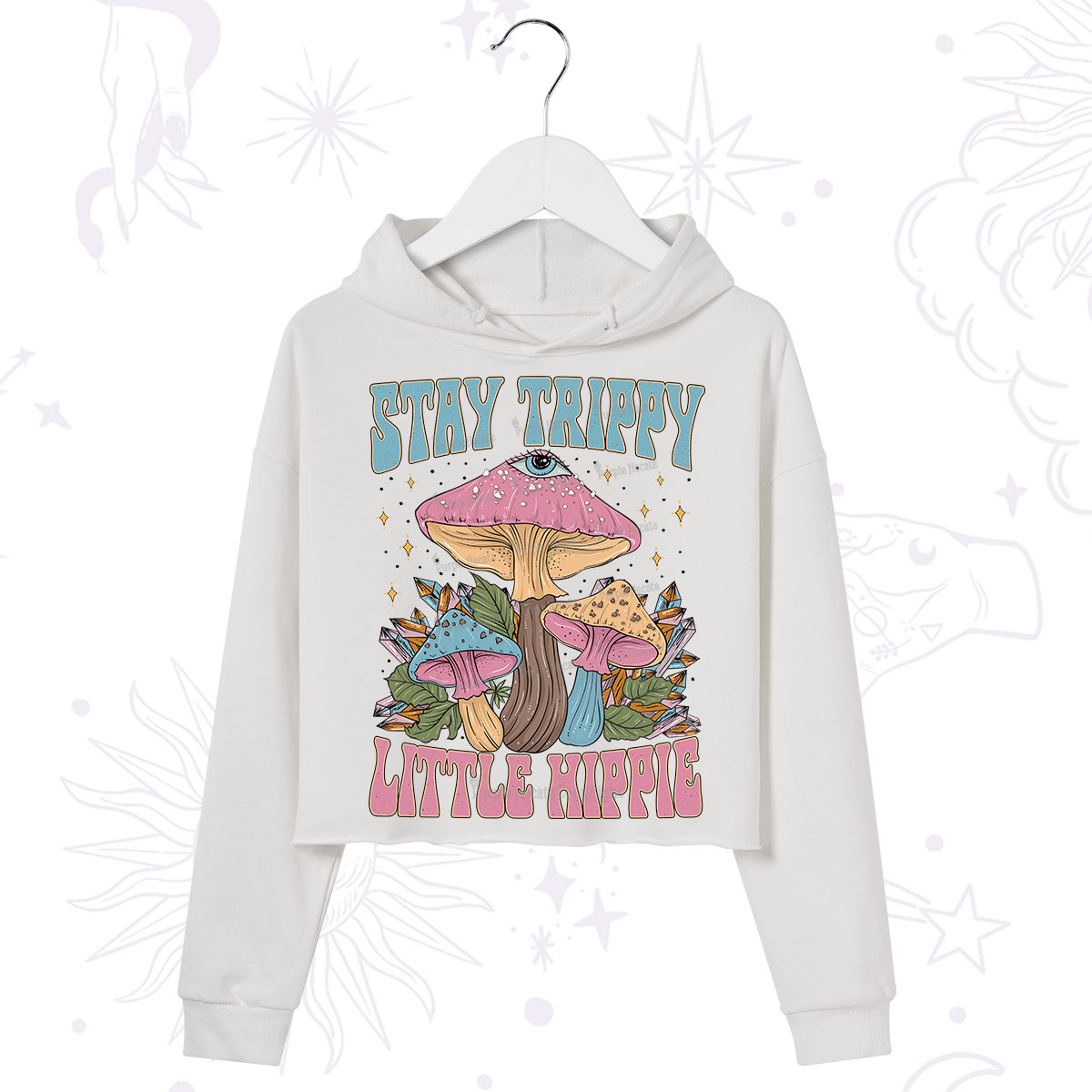 Purplehecate Stay Trippy Little Hippie Mushroom Crop Hoodie