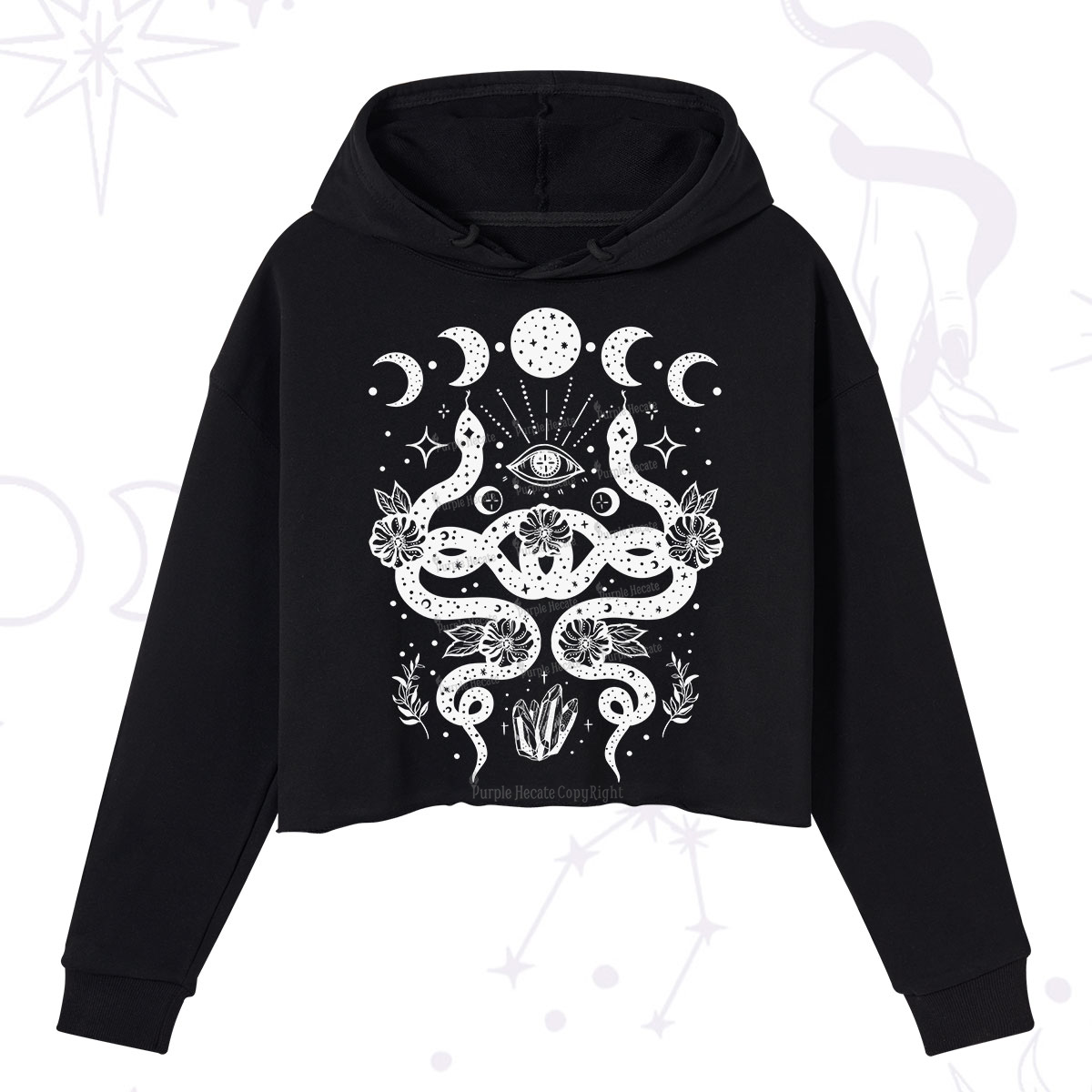 Purplehecate Lunar Serpent Alchemy Crop Hoodie