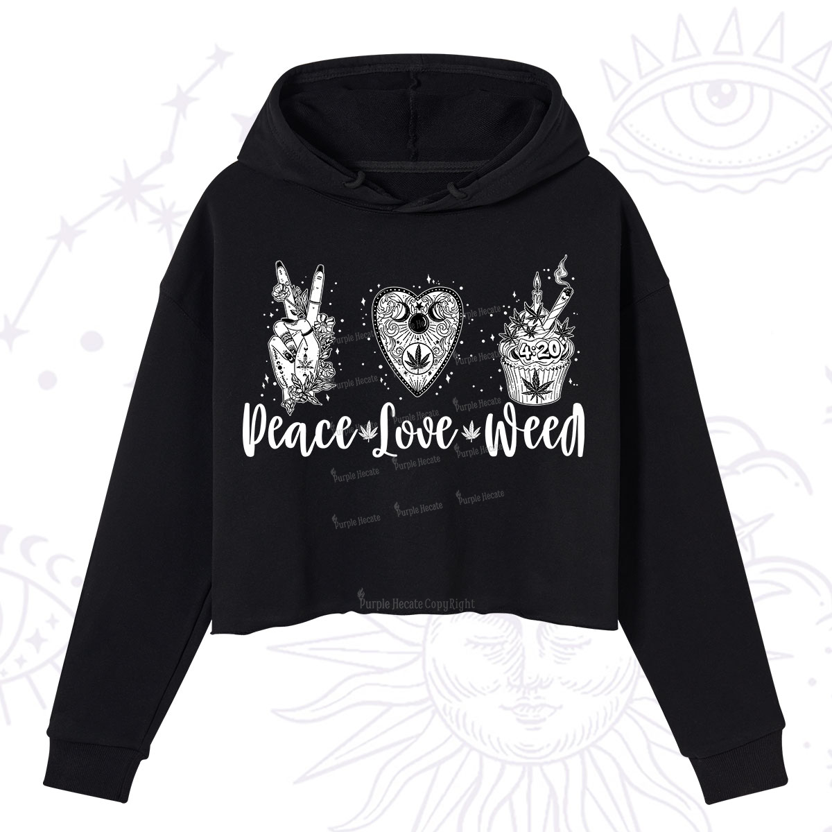 Purplehecate Peace Love Weed Crop Hoodie