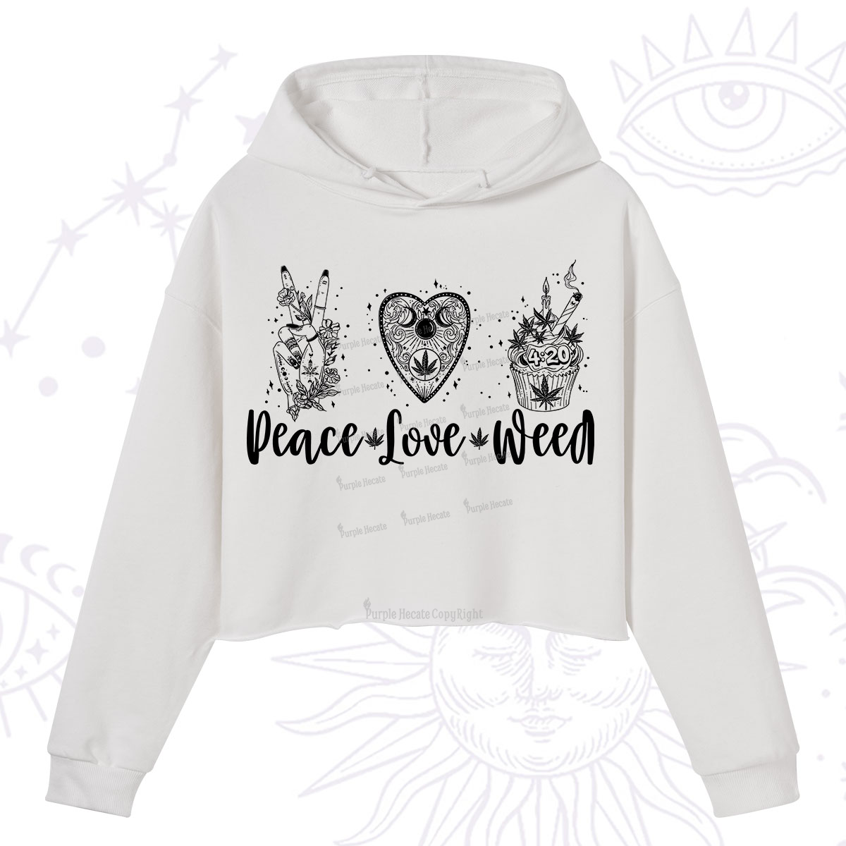 Purplehecate Peace Love Weed Crop Hoodie