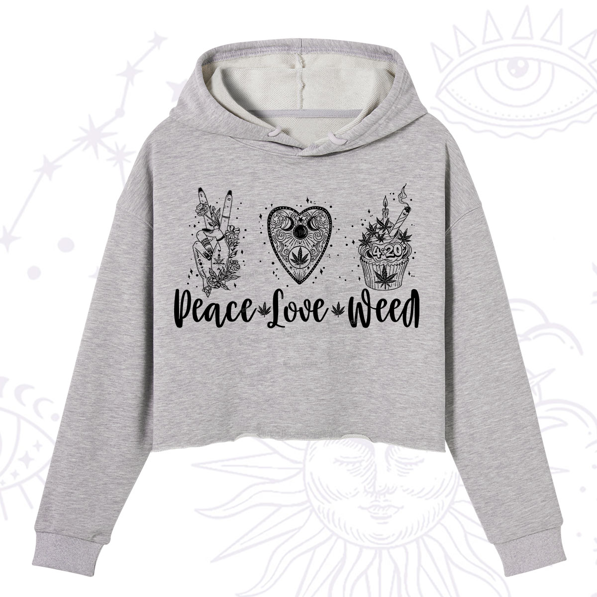 Purplehecate Peace Love Weed Crop Hoodie