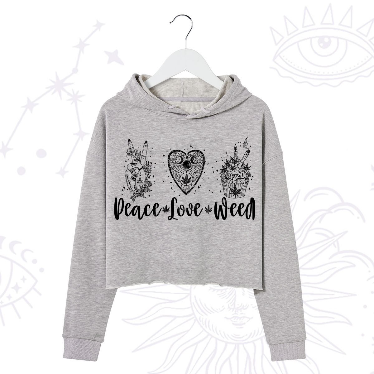 Purplehecate Peace Love Weed Crop Hoodie