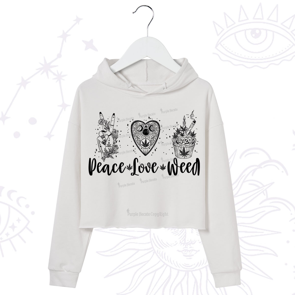 Purplehecate Peace Love Weed Crop Hoodie