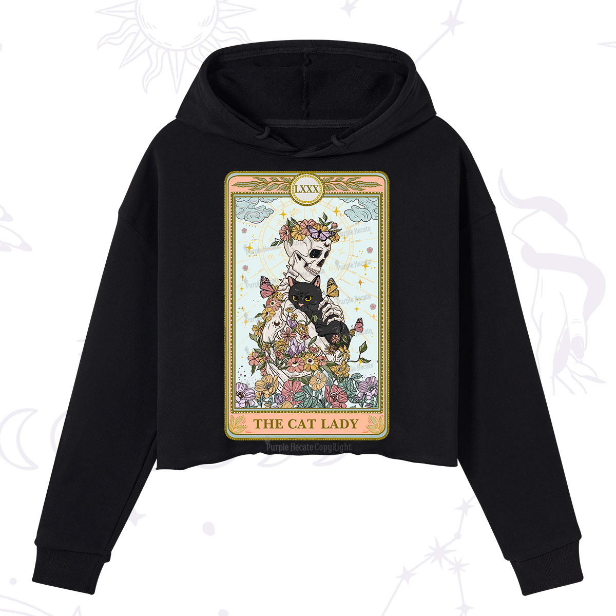 Purplehecate The Cat Lady Skeleton Tarot Crop Hoodie