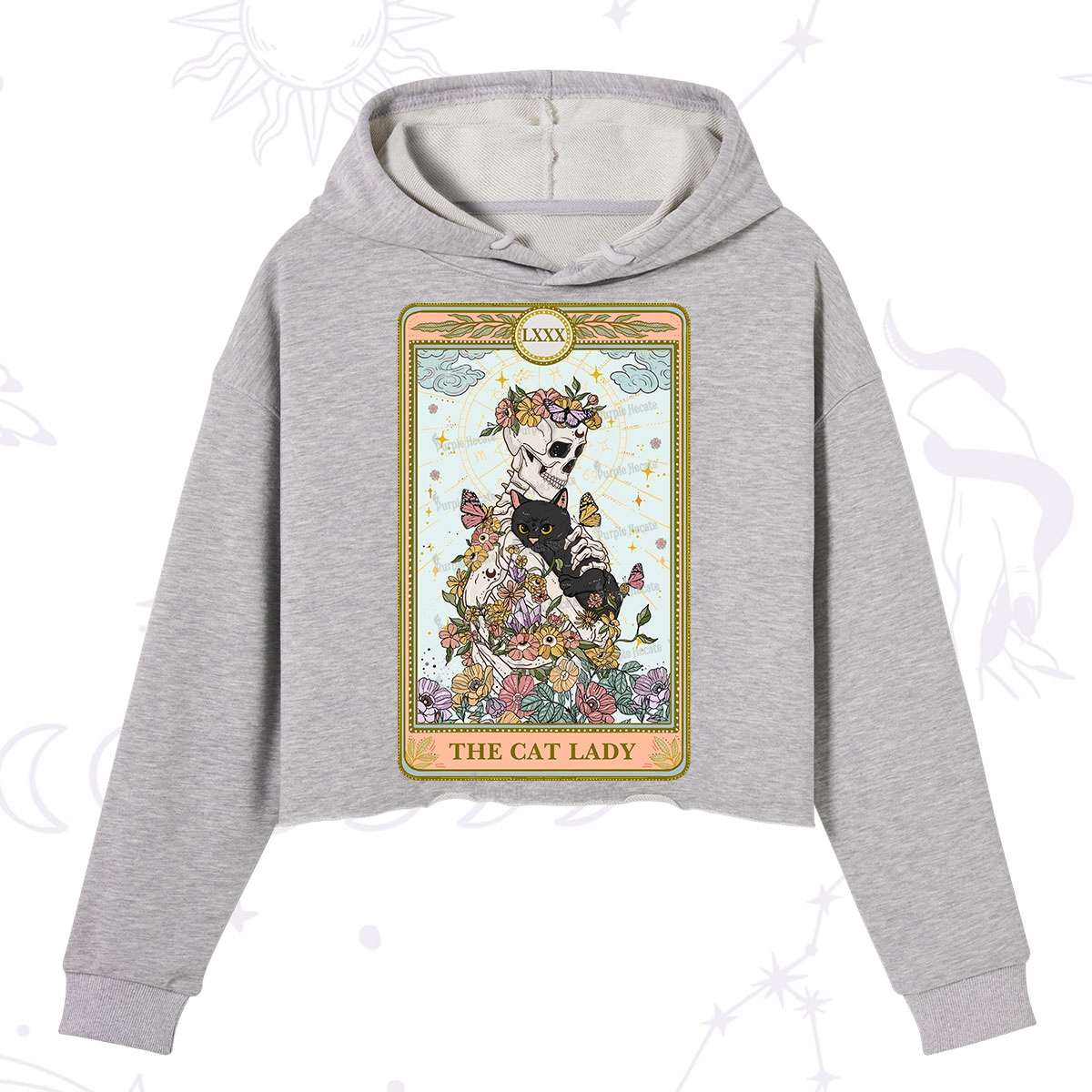 Purplehecate The Cat Lady Skeleton Tarot Crop Hoodie