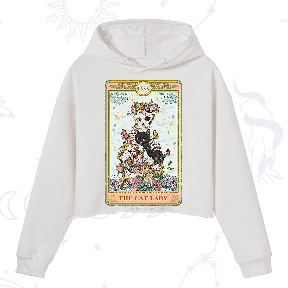 Purplehecate The Cat Lady Skeleton Tarot Crop Hoodie