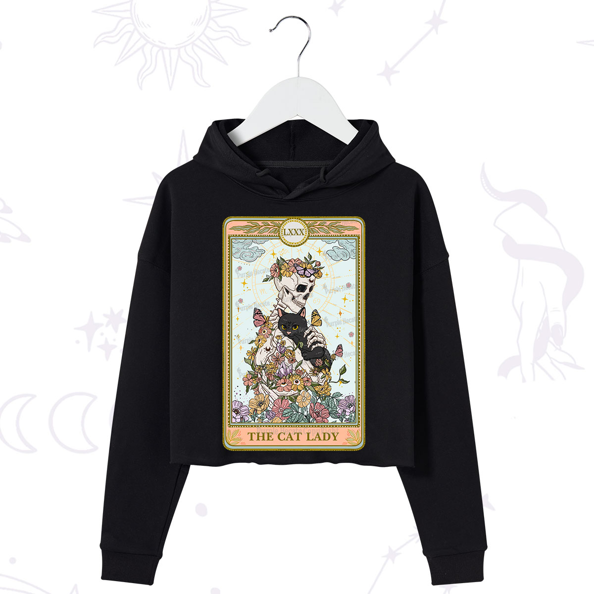 Purplehecate The Cat Lady Skeleton Tarot Crop Hoodie