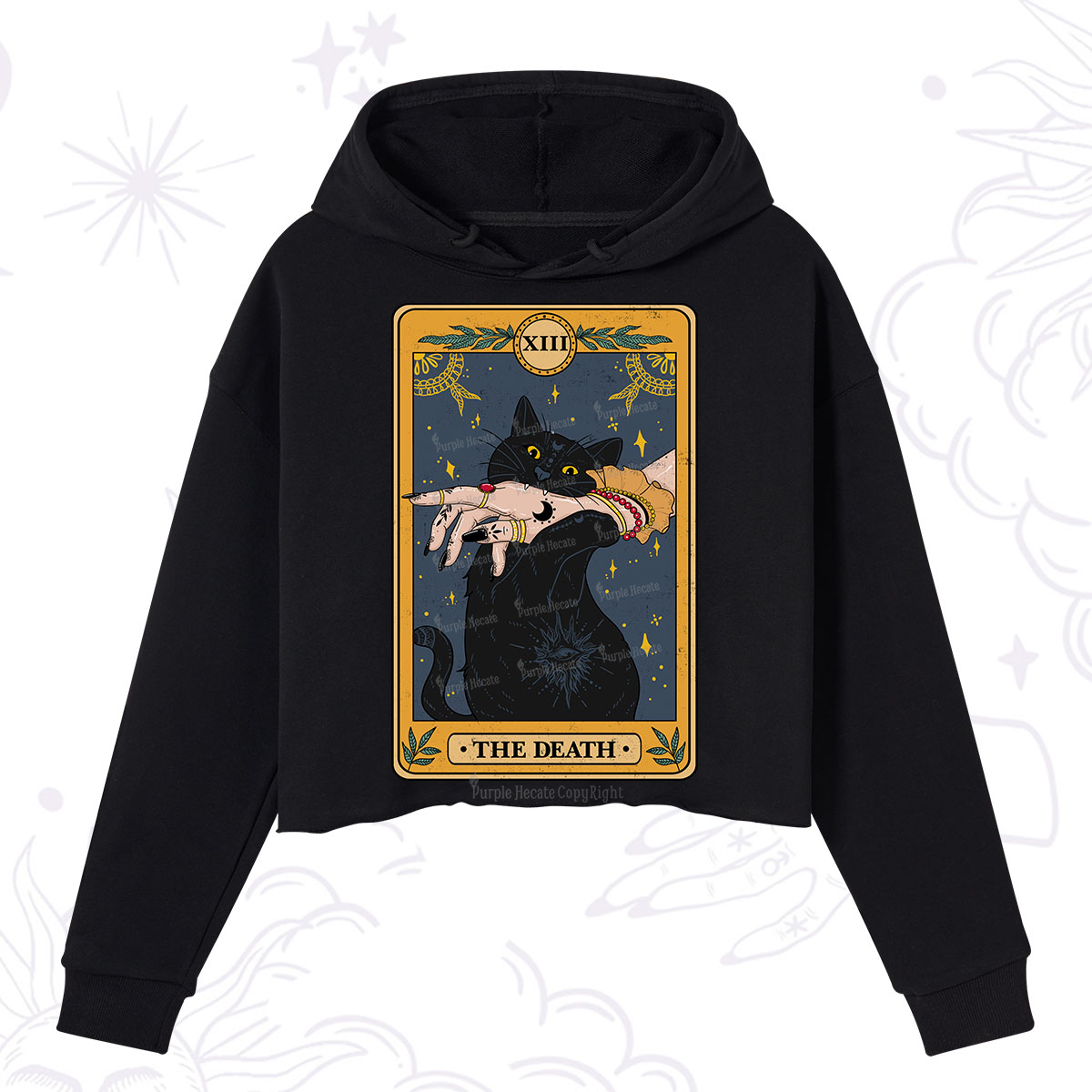 Purplehecate The Death Card Tarot Cat Crop Hoodie