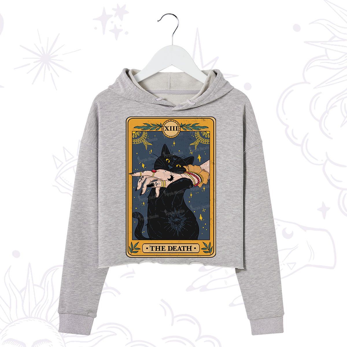Purplehecate The Death Card Tarot Cat Crop Hoodie