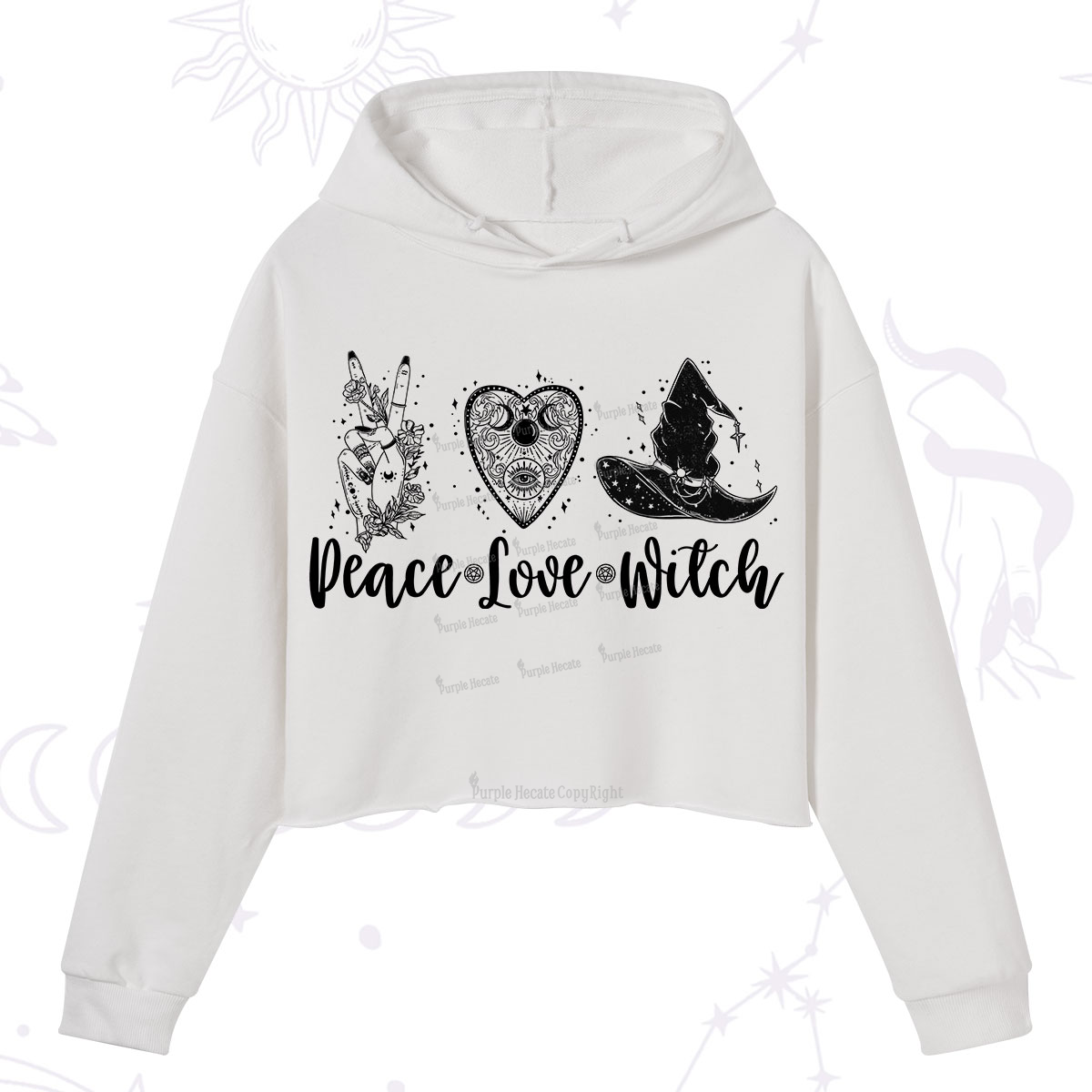 Purplehecate Peace Love Witch Crop Hoodie