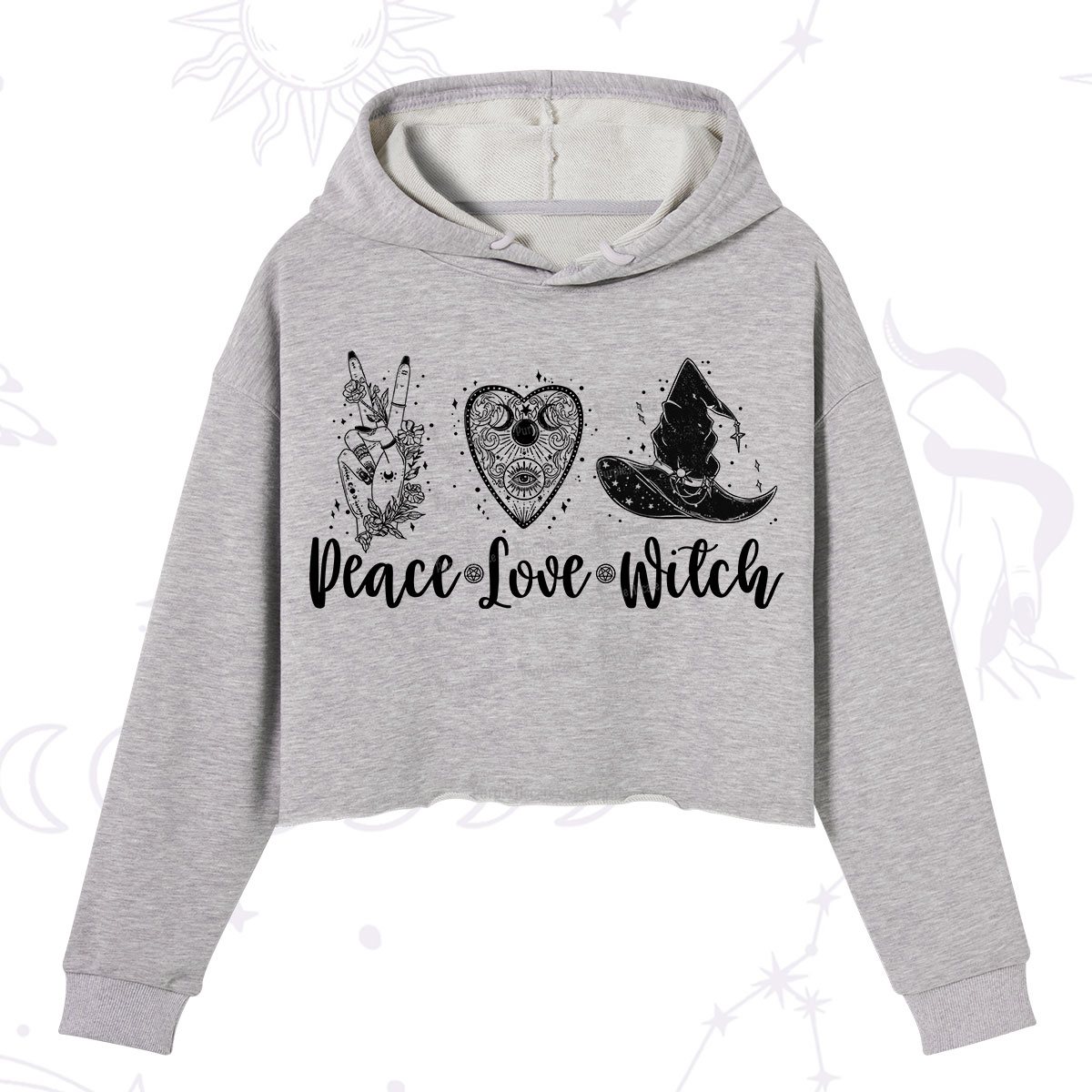 Purplehecate Peace Love Witch Crop Hoodie