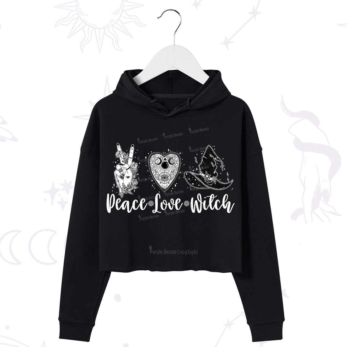 Purplehecate Peace Love Witch Crop Hoodie