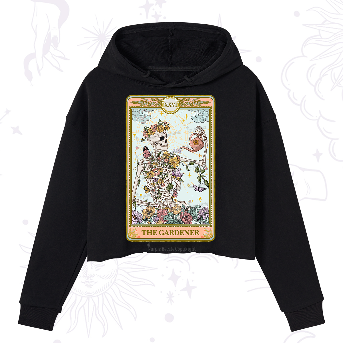 Purplehecate The Skeleton Gardener Tarot Crop Hoodie