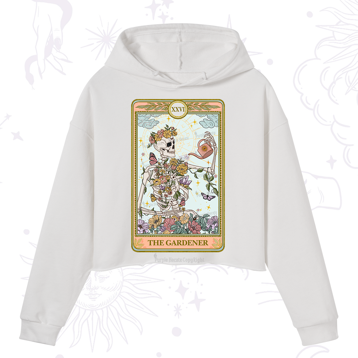 Purplehecate The Skeleton Gardener Tarot Crop Hoodie