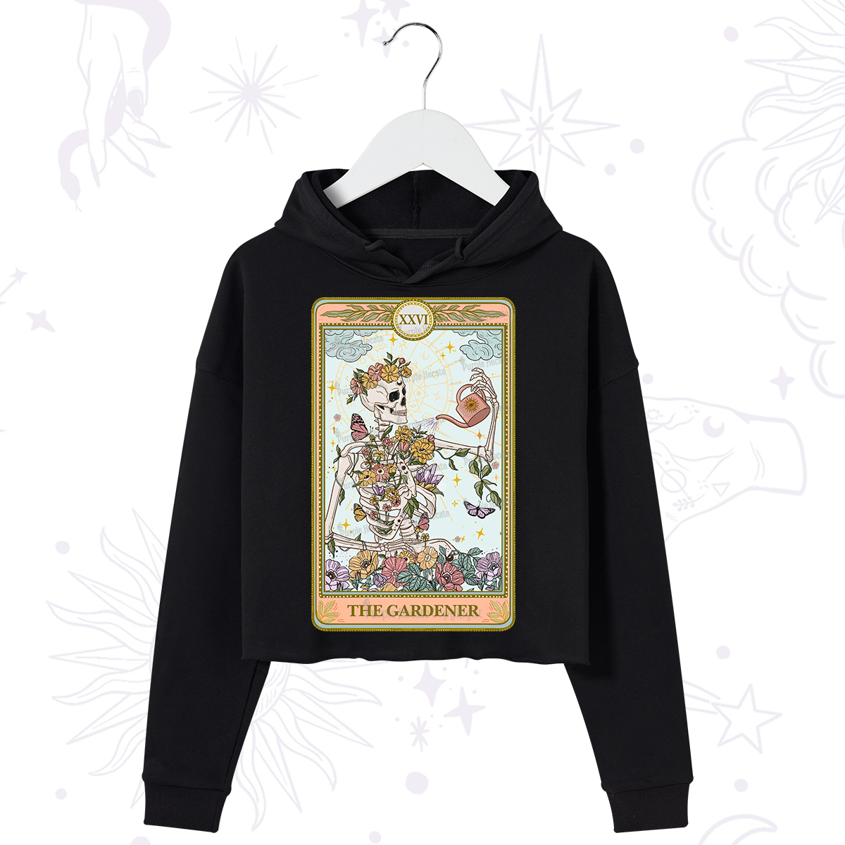 Purplehecate The Skeleton Gardener Tarot Crop Hoodie
