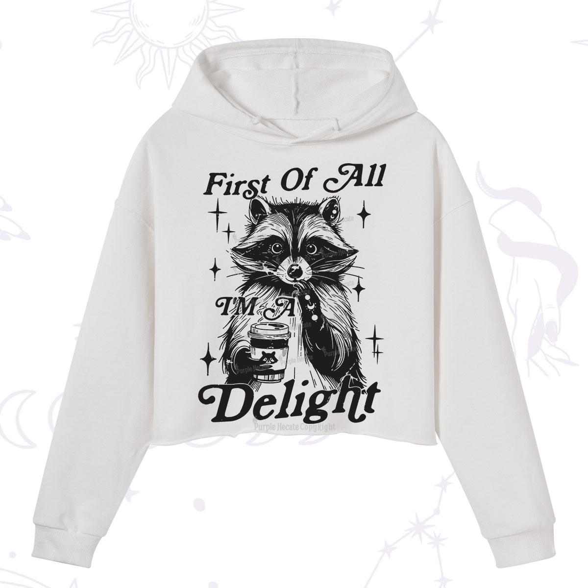 Purplehecate First Of All I'm A Delightful Funny Raccoon Crop Hoodie