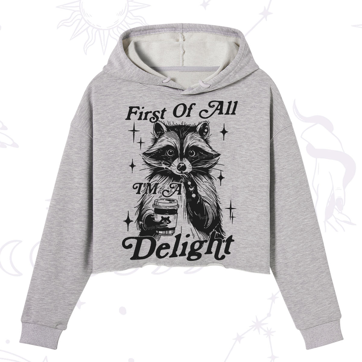 Purplehecate First Of All I'm A Delightful Funny Raccoon Crop Hoodie
