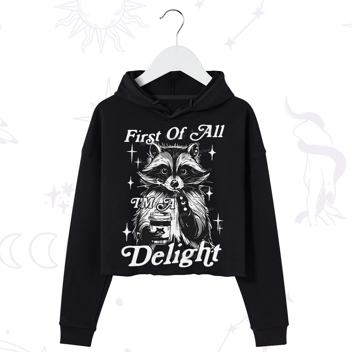 Purplehecate First Of All I'm A Delightful Funny Raccoon Crop Hoodie