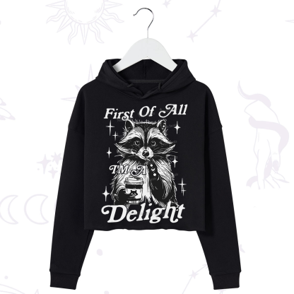 Purplehecate First Of All I'm A Delightful Funny Raccoon Crop Hoodie