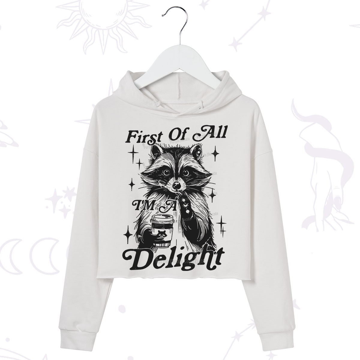 Purplehecate First Of All I'm A Delightful Funny Raccoon Crop Hoodie