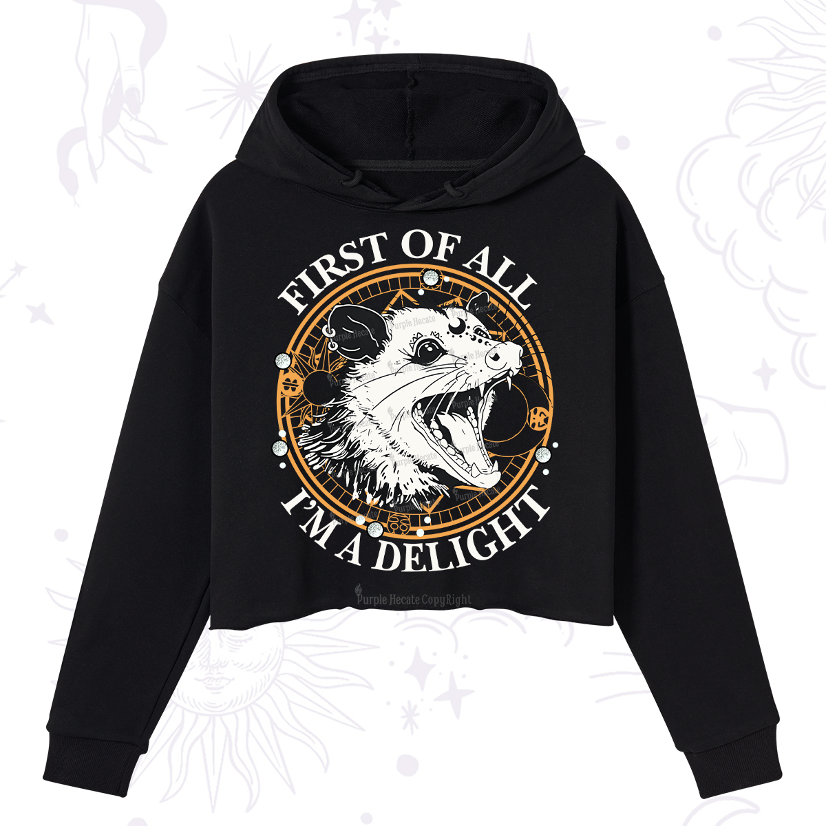 Purplehecate First Of All I Am A Delightful Angry Opossum Crop Hoodie