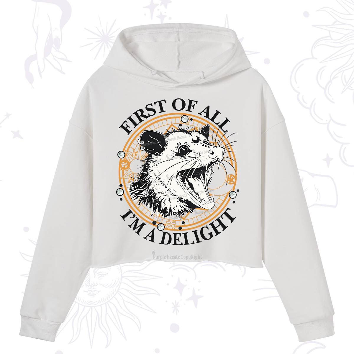 Purplehecate First Of All I Am A Delightful Angry Opossum Crop Hoodie