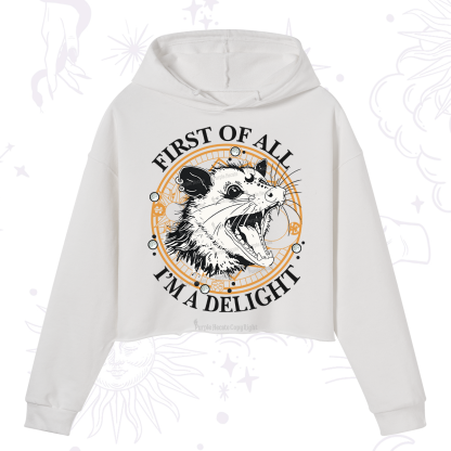 Purplehecate First Of All I Am A Delightful Angry Opossum Crop Hoodie