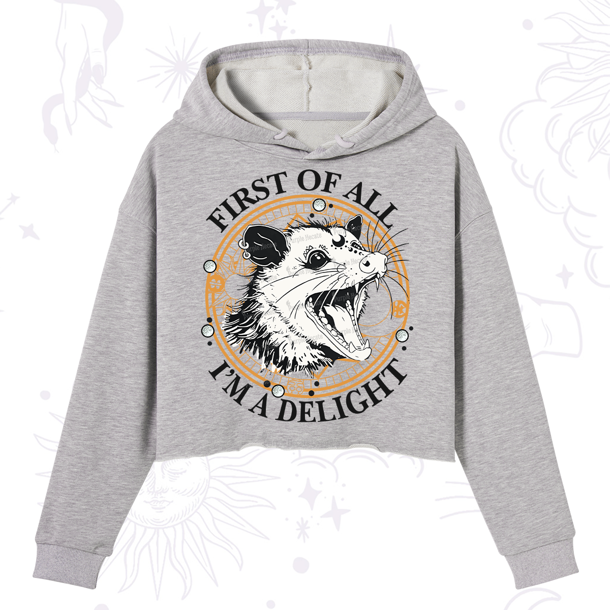 Purplehecate First Of All I Am A Delightful Angry Opossum Crop Hoodie