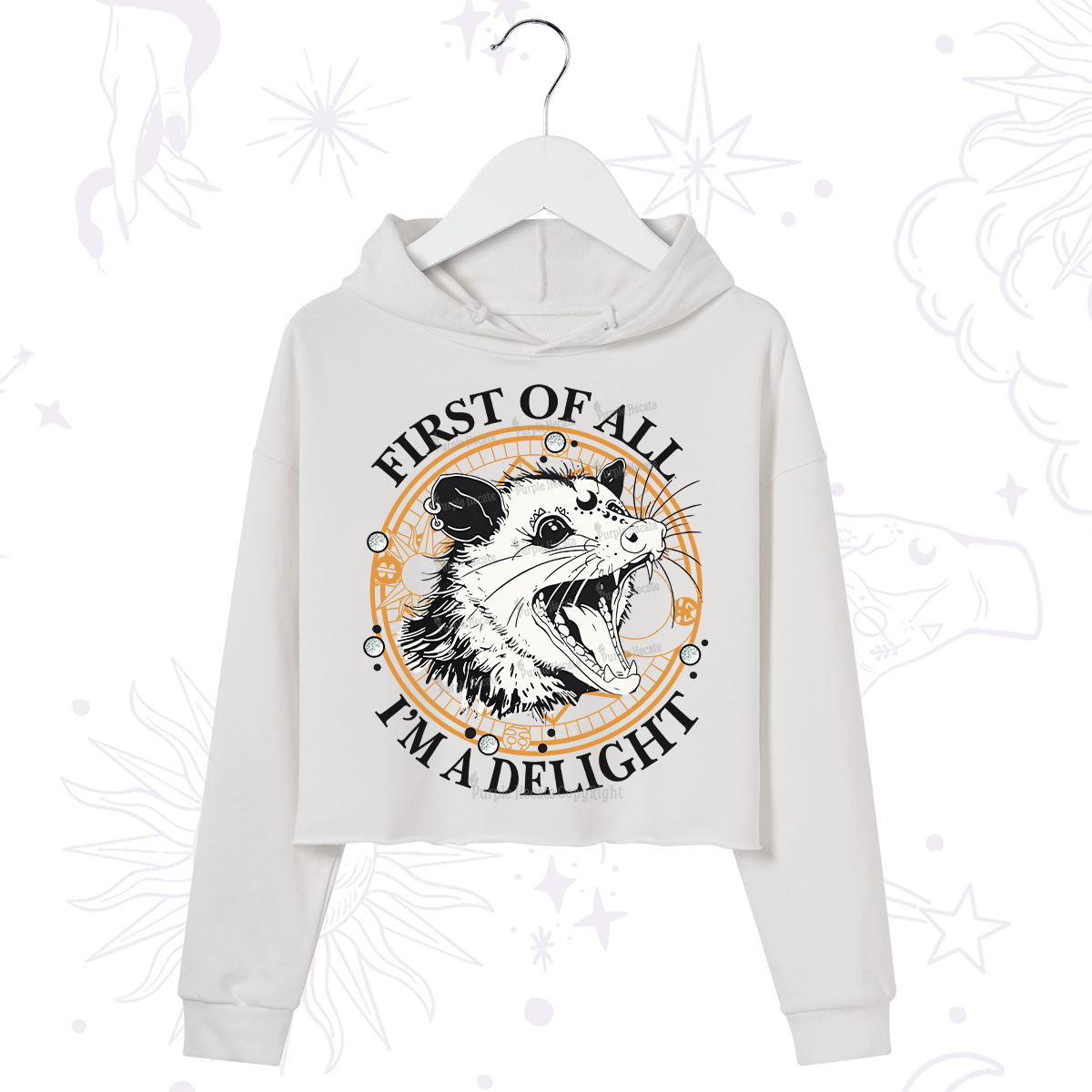Purplehecate First Of All I Am A Delightful Angry Opossum Crop Hoodie