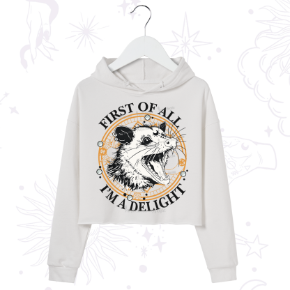 Purplehecate First Of All I Am A Delightful Angry Opossum Crop Hoodie