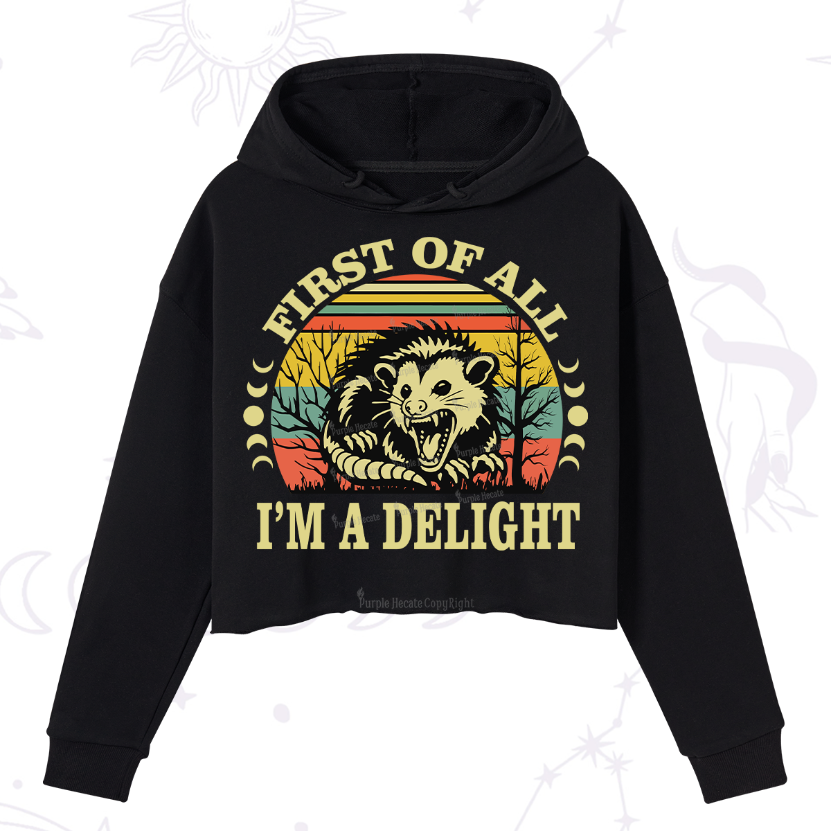 Purplehecate First Of All I'm A Delightful Opossum Crop Hoodie