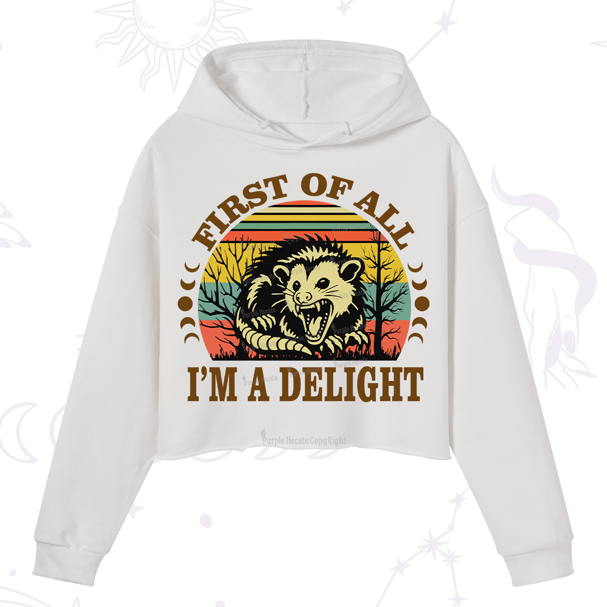 Purplehecate First Of All I'm A Delightful Opossum Crop Hoodie
