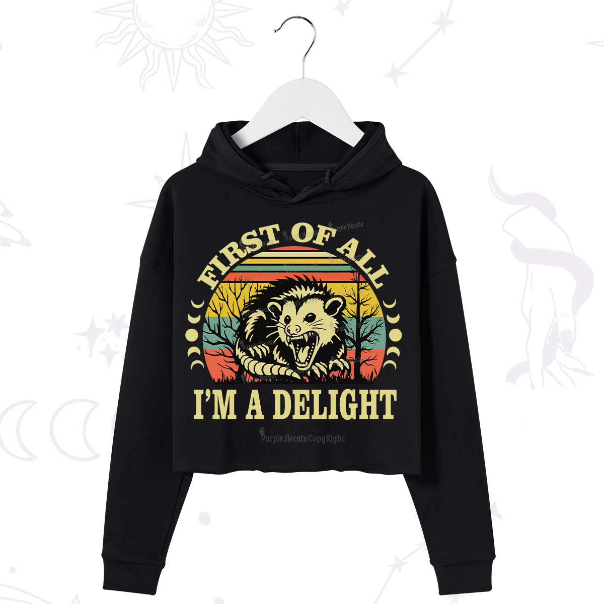 Purplehecate First Of All I'm A Delightful Opossum Crop Hoodie