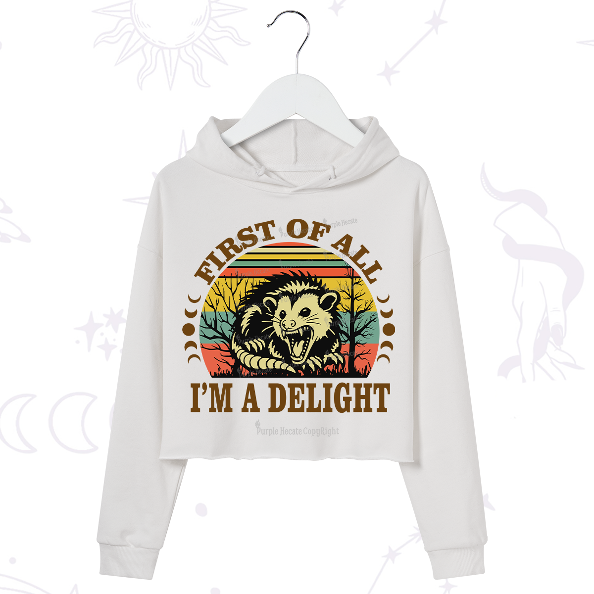 Purplehecate First Of All I'm A Delightful Opossum Crop Hoodie