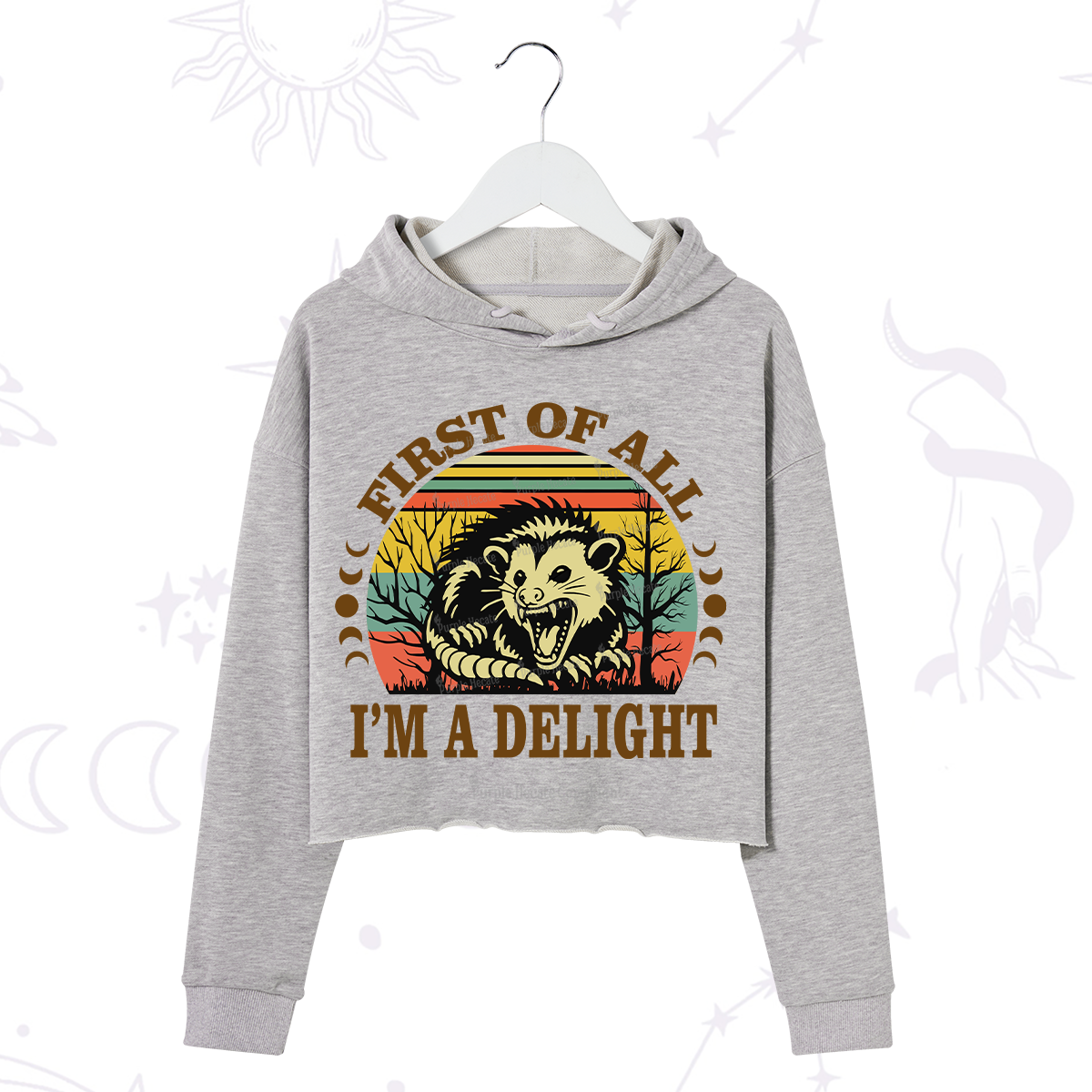Purplehecate First Of All I'm A Delightful Opossum Crop Hoodie