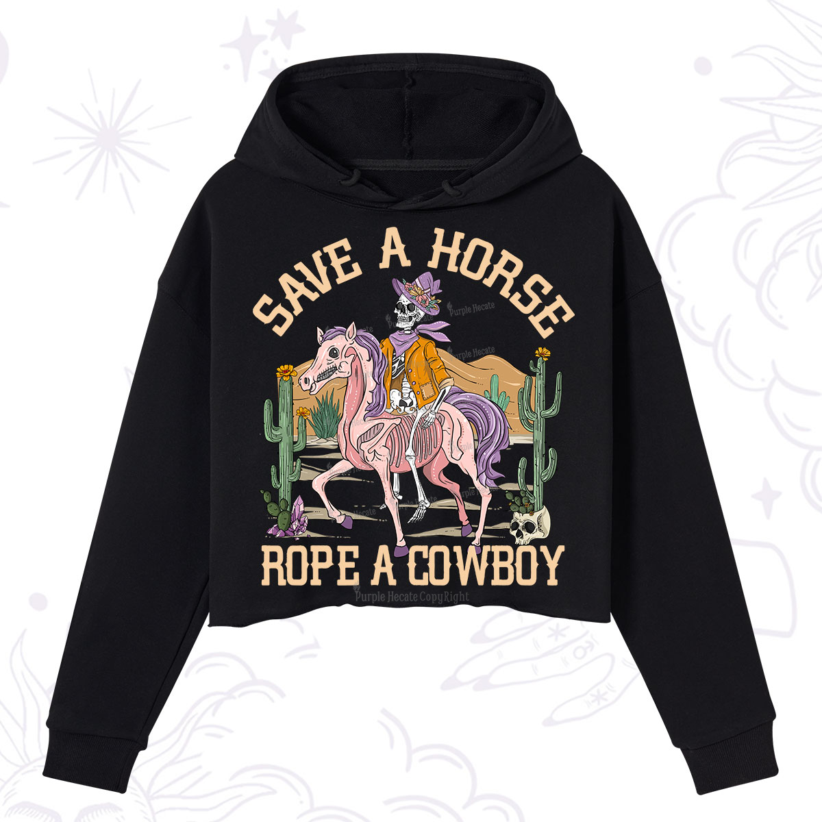 Purplehecate Save A Horse Rope A Cowboy Crop Hoodie