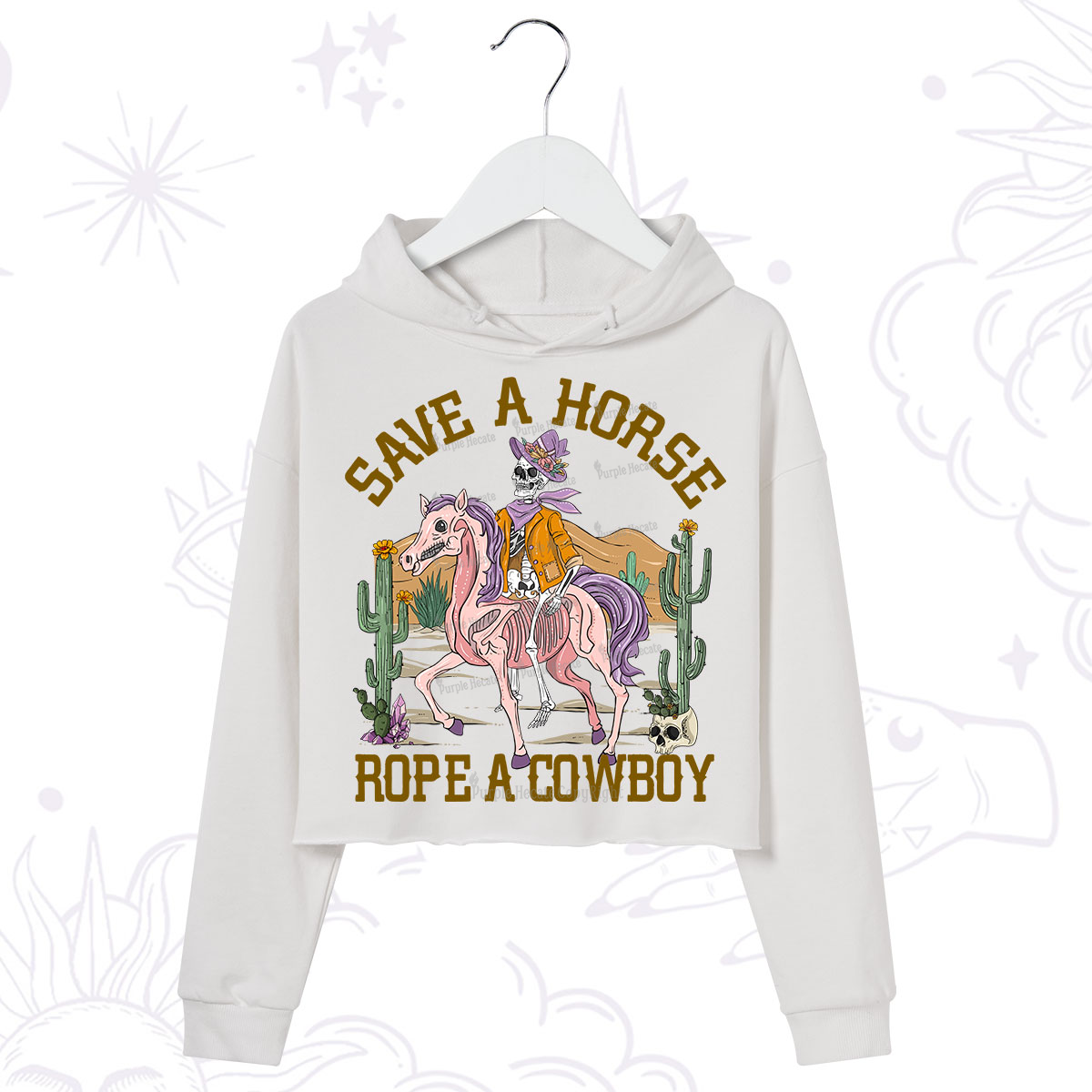 Purplehecate Save A Horse Rope A Cowboy Crop Hoodie